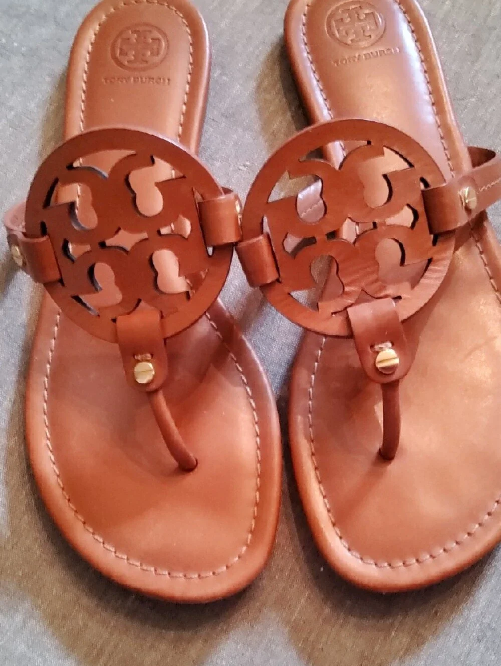 Tory Burch Brown Leather Logo Thong Sandals